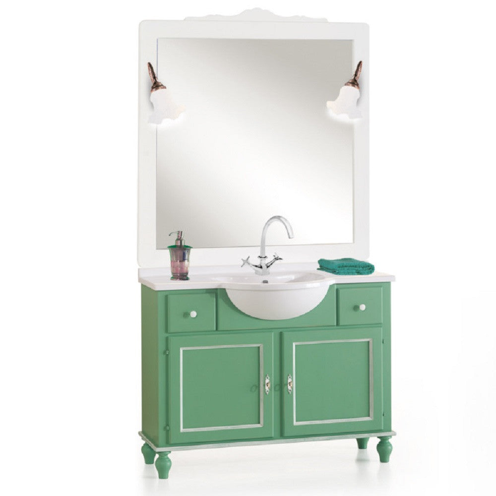 Mobile bagno 108 cm in legno lavabo 2 cassetti 2 porte e specchio - Mobili 2G