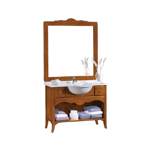 Mobile bagno 108 cm in legno lavabo 2 cassetti e specchio