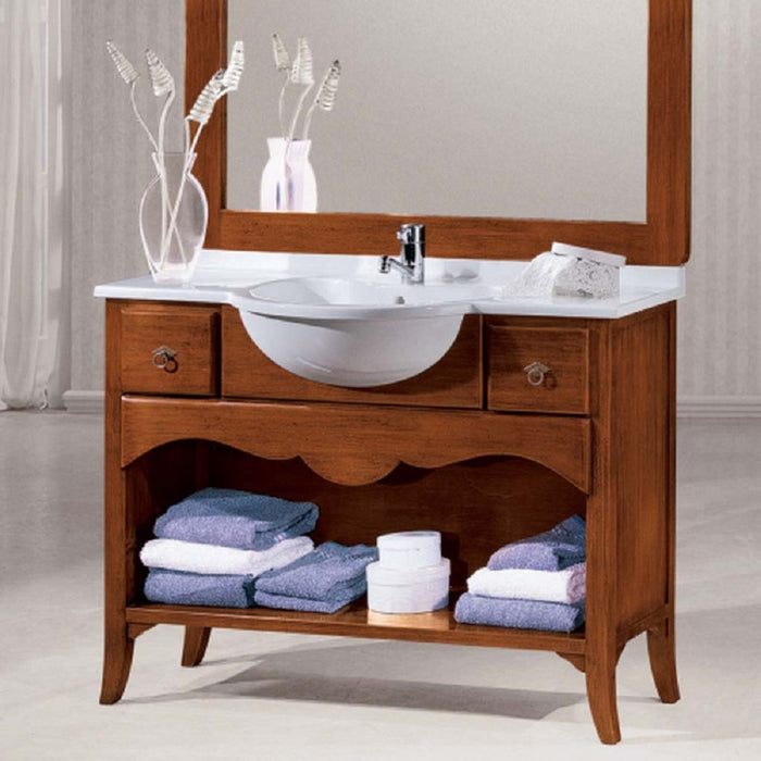 Mobile bagno 108 cm in legno lavabo 2 cassetti e specchio