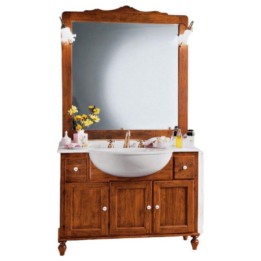 Mobile bagno 115 cm in legno lavabo 2 cassetti 3 porte e specchio