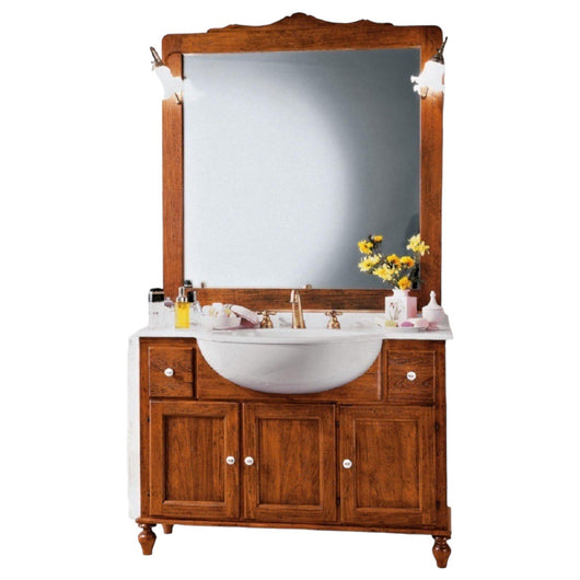 Mobile bagno 115 cm in legno lavabo 2 cassetti 3 porte e specchio