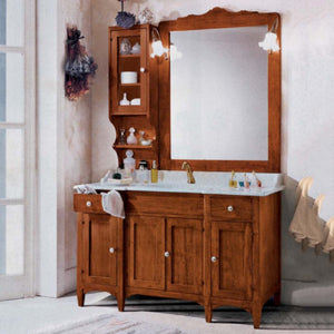 Mobile bagno 129 cm in legno lavabo 4 porte 2 cassetti e specchio