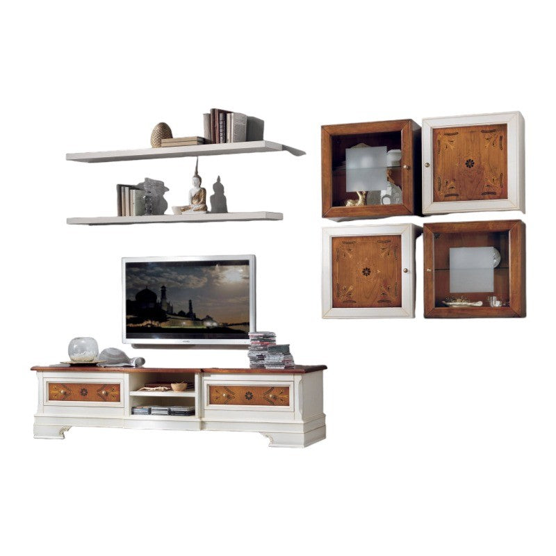 Parete attrezzata classica porta tv legno shabby bicolore - Mobili 2G