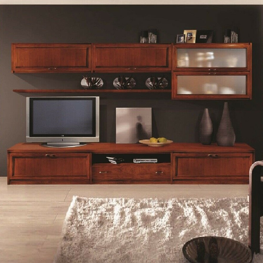 Parete attrezzata porta tv classica legno bassano l.315 p.36/60 h.220 - Mobili 2G