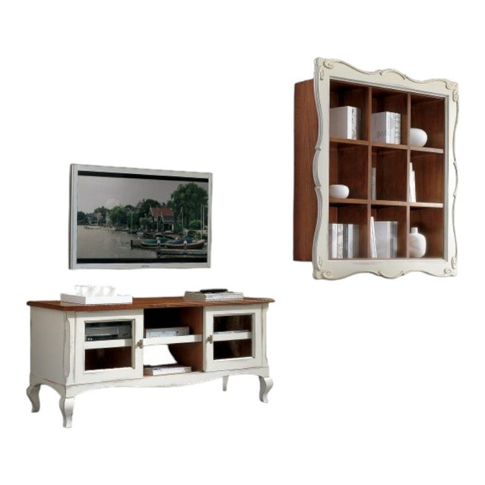 Parete attrezzata porta tv legno shabby bianco consumato