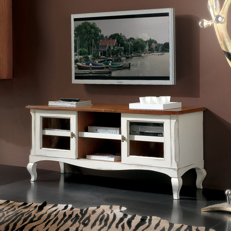 Parete attrezzata porta tv legno shabby bianco consumato