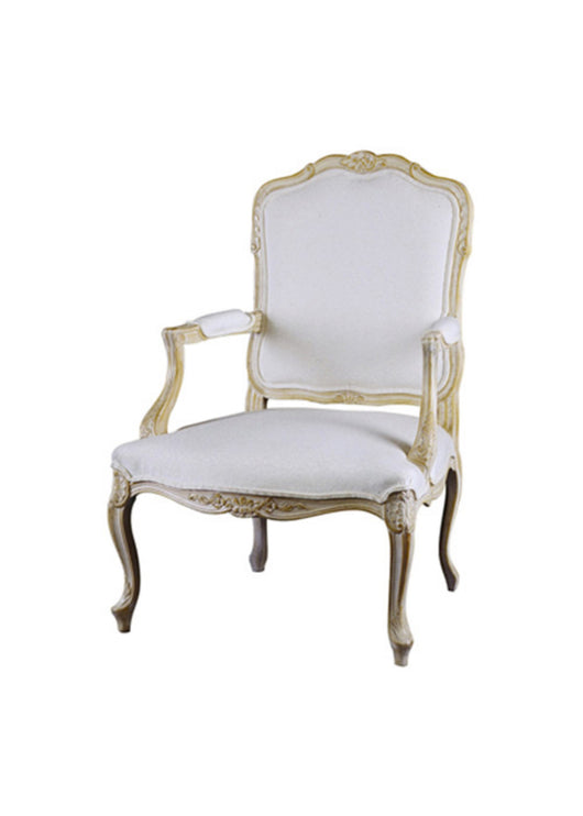 Poltrona in legno massello shabby imbottita colore bianco