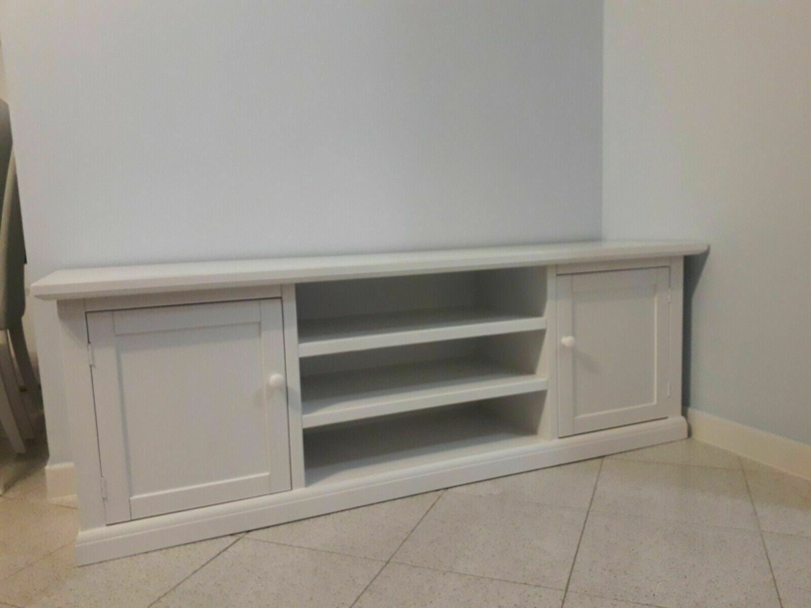 Porta tv 2 ante in legno shabby bianco 160x46x56