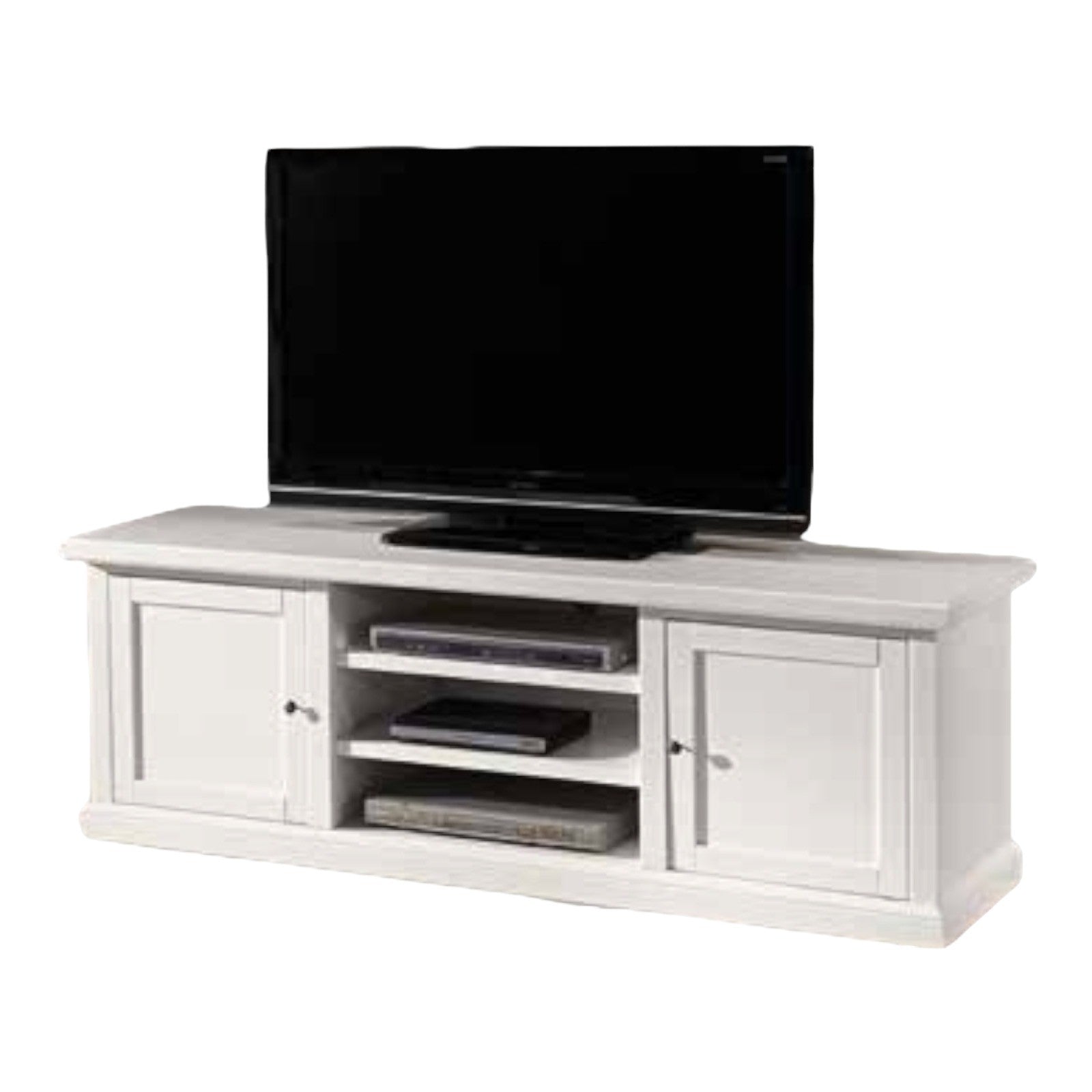 Porta tv 2 ante in legno shabby bianco 160x46x56