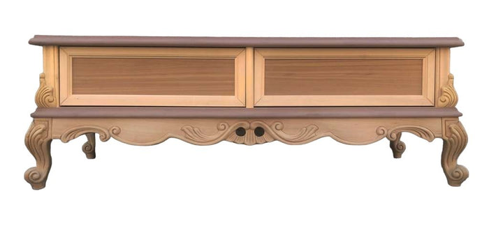 Porta tv 2 cassetti classico barocco legno grezzo 118x46x51 - Mobili 2G