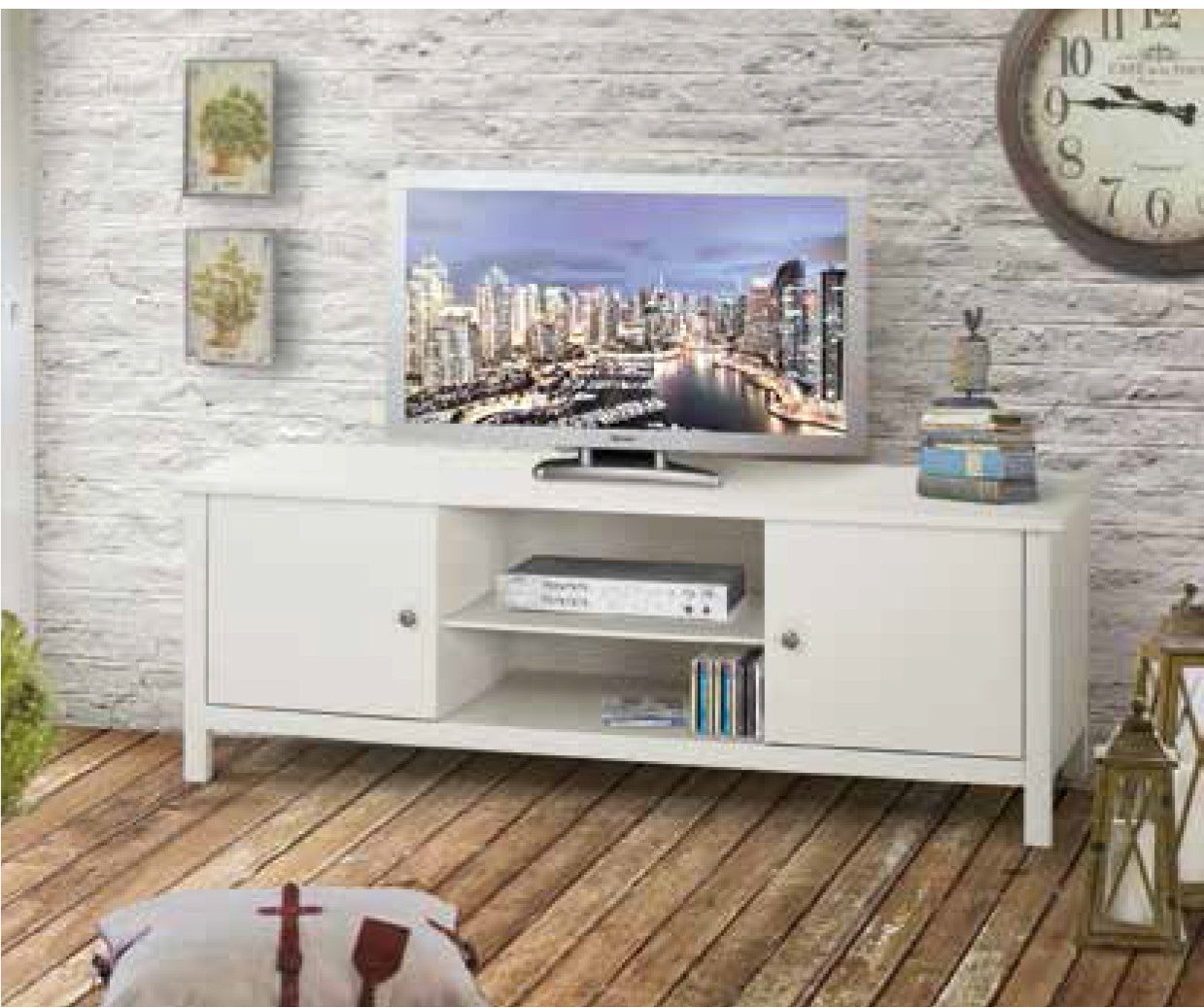 Porta tv 2 porte in legno laccato bianco l.165 p.48 h.56