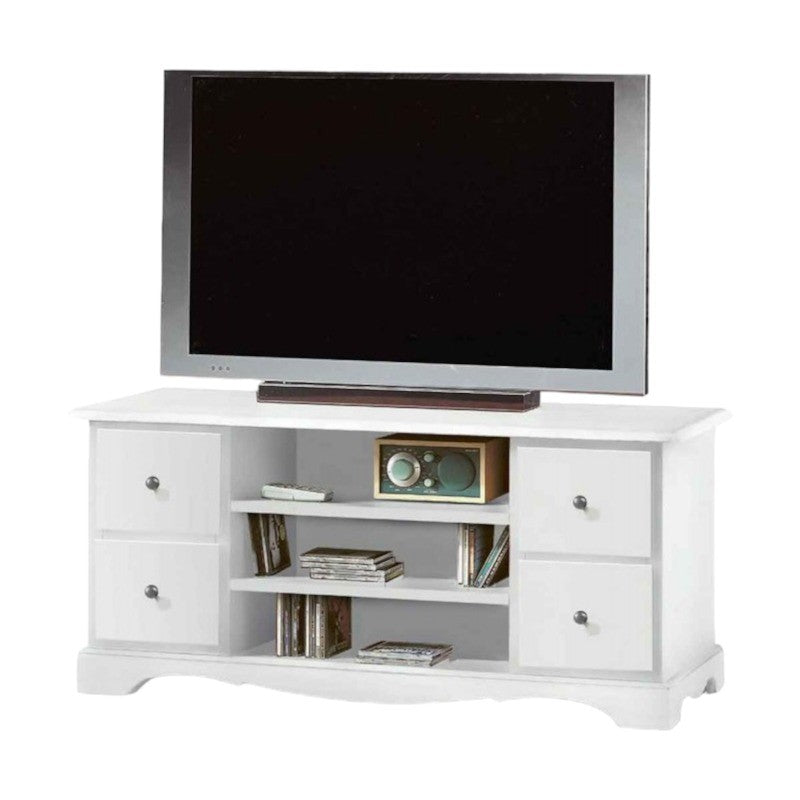 Porta tv 4 cassetti in legno shabby bianco 117x49x53