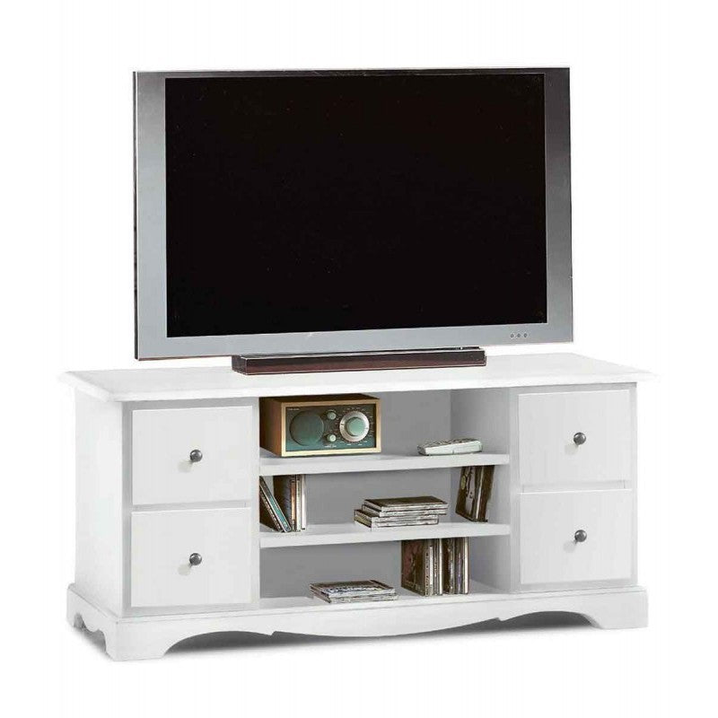 Porta tv 4 cassetti in legno shabby bianco 117x49x53