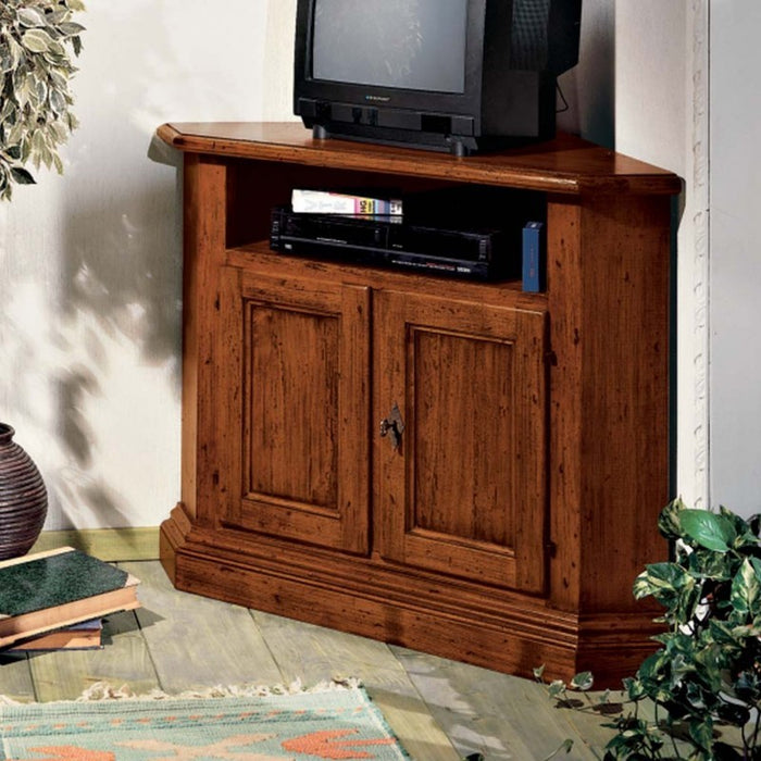 Porta tv ad angolo in legno massello arte povera 73x73