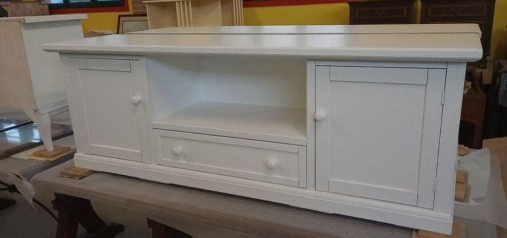 Porta tv bianco in legno arte povera 160x46x56