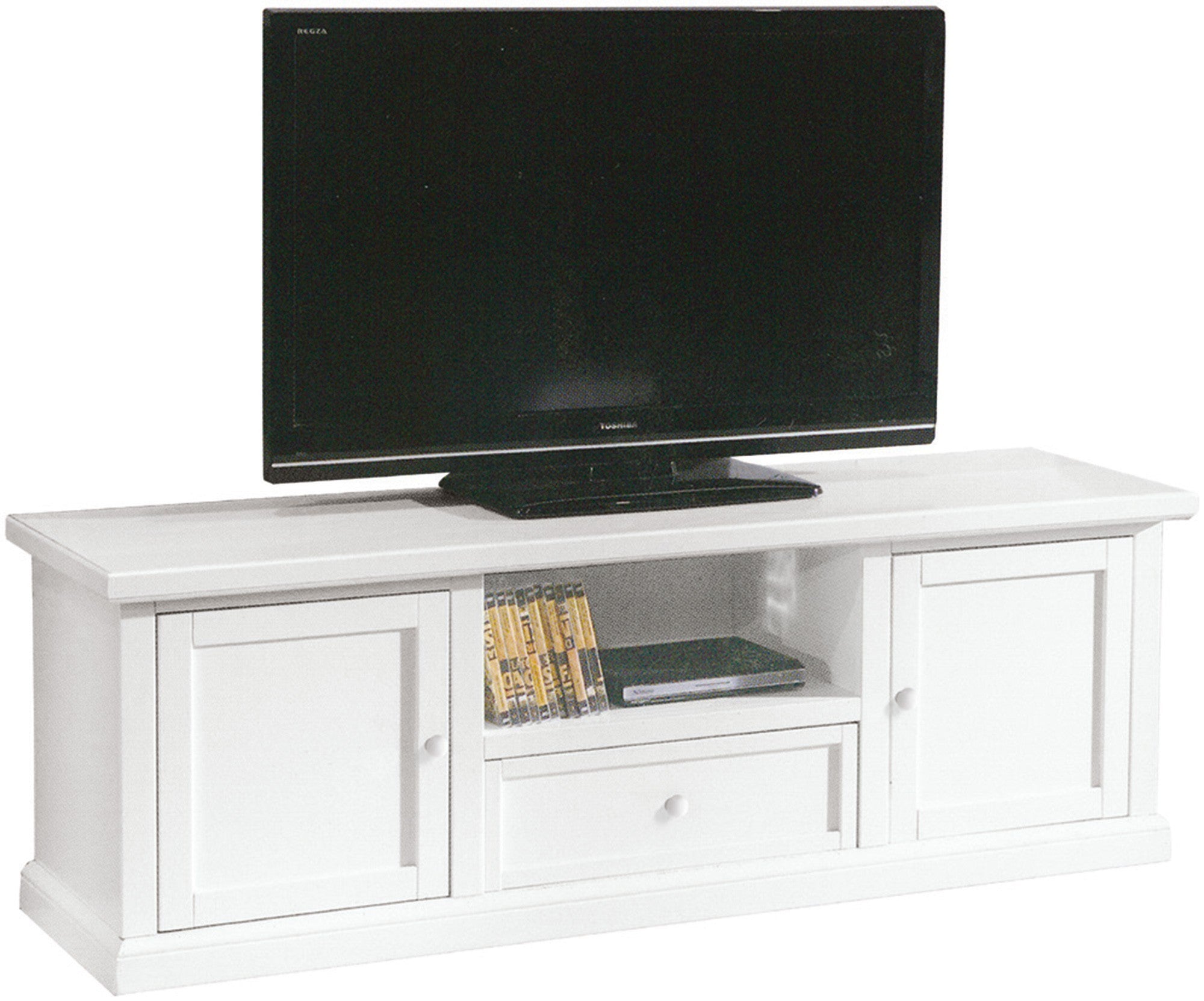 Porta tv bianco in legno arte povera 160x46x56