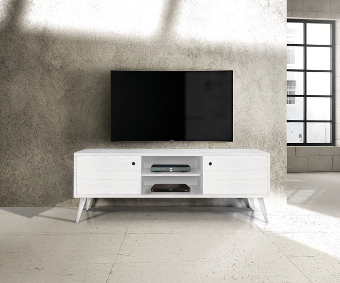 Porta tv in legno abete spazzolato bianco 160x45x55