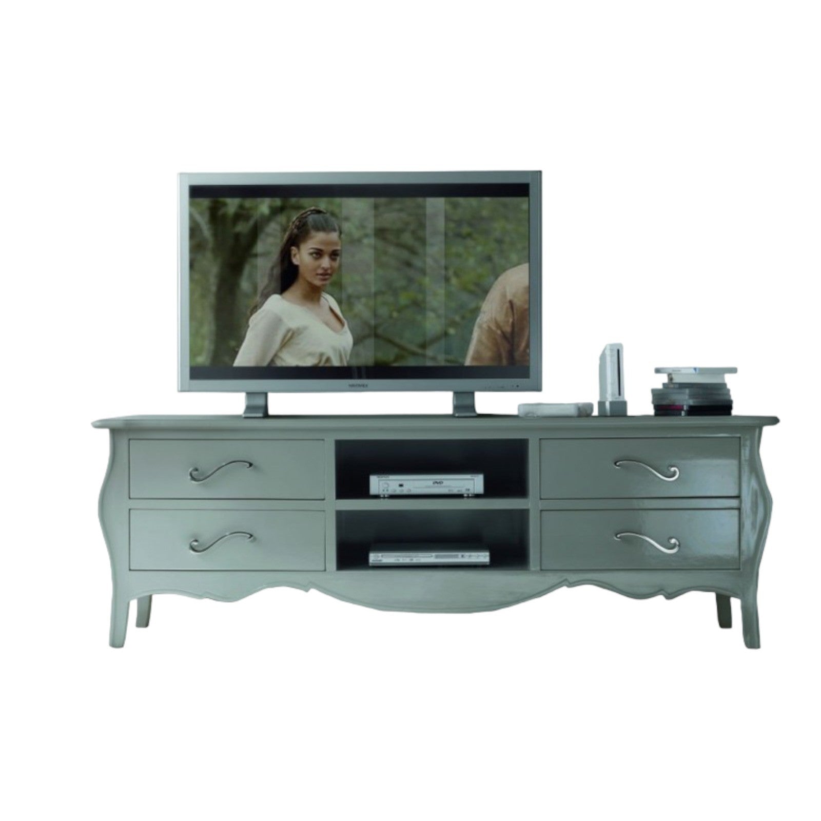 Porta tv in legno in legno shabby tortora madreperla 182x50x61