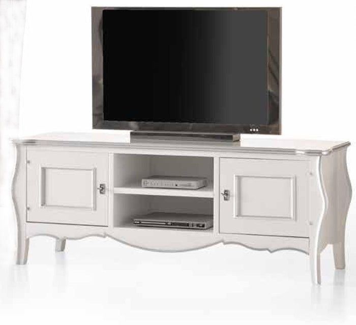 Porta tv in legno shabby bianco/foglia argento 160x50x61