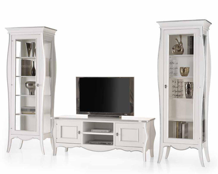 Porta tv in legno shabby bianco/foglia argento 160x50x61