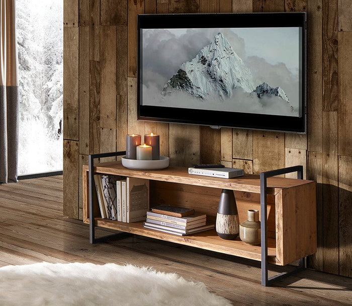 Porta tv industrial cortina in legno massello di abete 140x45x60