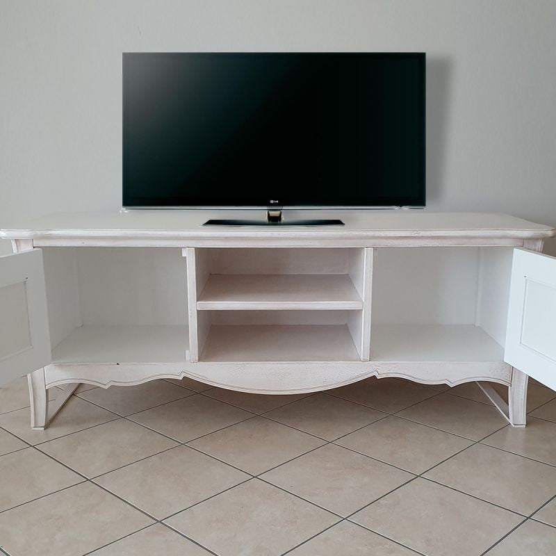 Porta tv legno shabby bianco anticato decori 160x50x61 - Mobili 2G