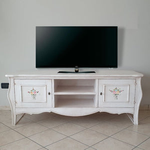 Porta tv legno shabby bianco anticato decori 160x50x61 - Mobili 2G