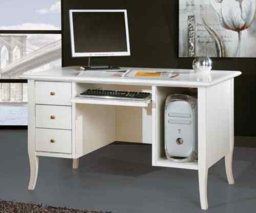 Scrivania porta computer legno bianco opaco 130x75x81 - Mobili 2G