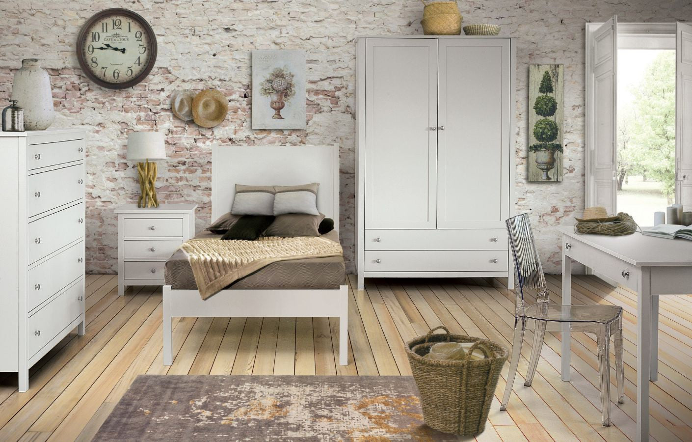 Scrivania shabby legno bianco 1 cassetto 114x51x80