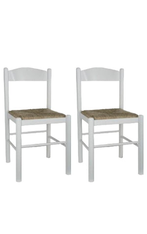 Set 2 sedie shabby legno bianco seduta paglia 43x43x83 - Mobili 2G