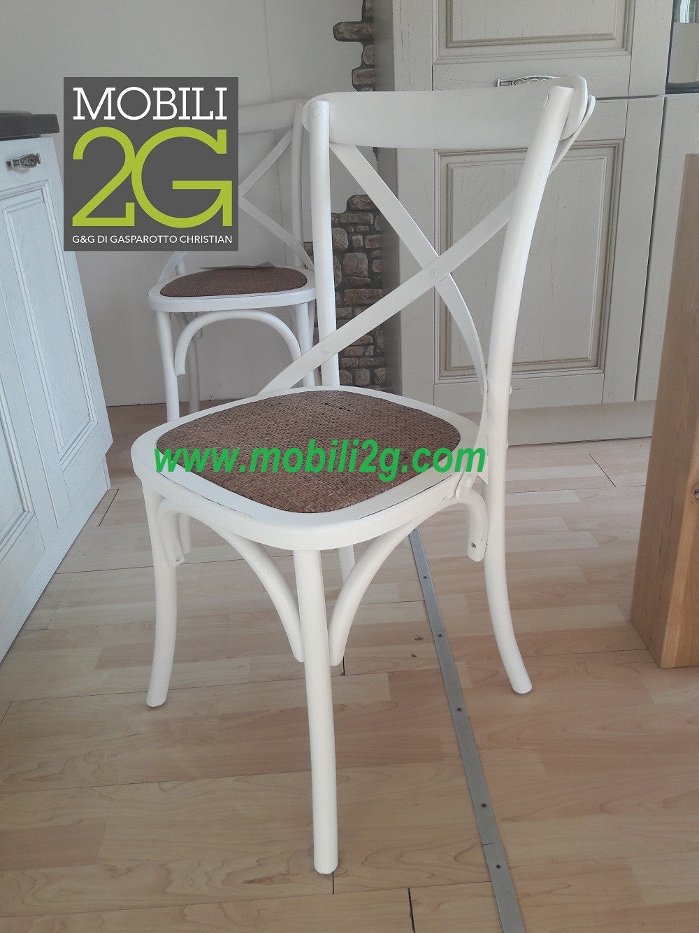 Set 4 sedia cross bistrot shabby vintage bianco olmo seduta rivestita rattan naturale modello x4