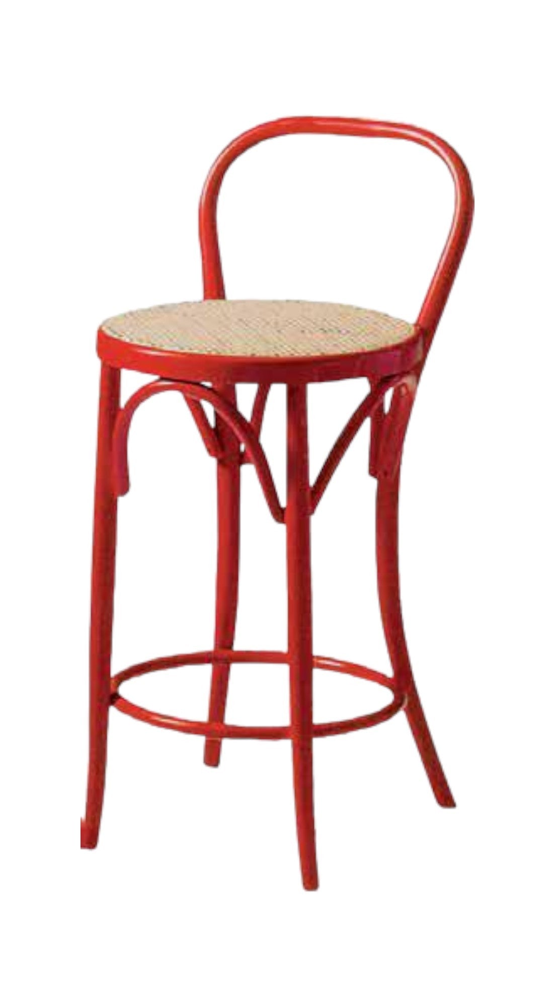 Sgabello bistrot legno laccato rosso seduta rattan 36x40x87 - Mobili 2G