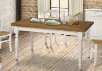 Tavolo da pranzo legno allungabile country chic piano rovere e bianco 140x85 h.78