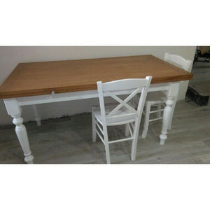 Tavolo da pranzo legno allungabile country chic piano rovere e bianco 160x85 h.80