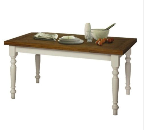 Tavolo da pranzo legno allungabile country chic piano rovere e bianco 160x85 h.80