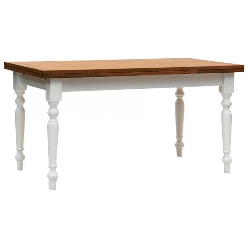 Tavolo da pranzo legno allungabile country chic piano rovere e bianco 90x90 libro