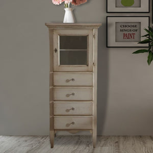 Vetrina 1 anta 4 cassetti in legno shabby bianco decapè 90x45x120 - Mobili 2G