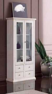 Vetrina 2 ante 4 cassetti in legno shabby bianco 90x40x160 - Mobili 2G