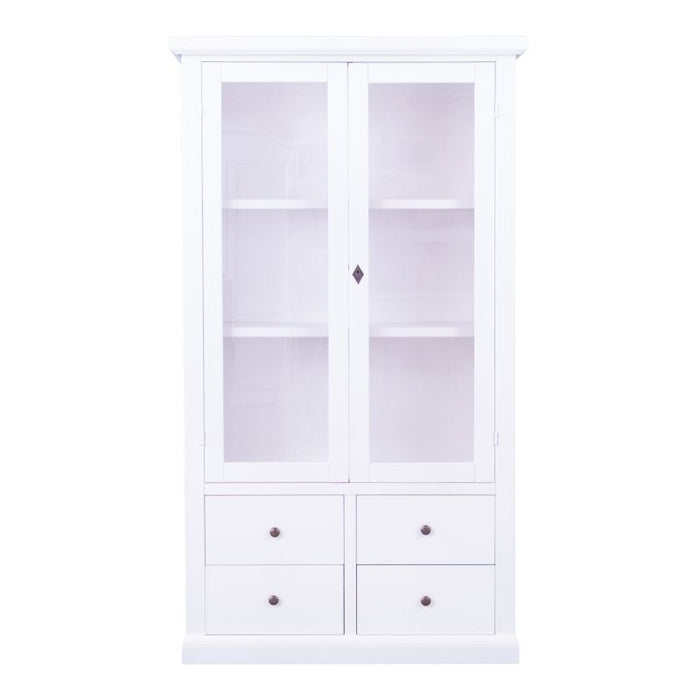 Vetrina 2 ante 4 cassetti in legno shabby bianco 90x40x160 - Mobili 2G