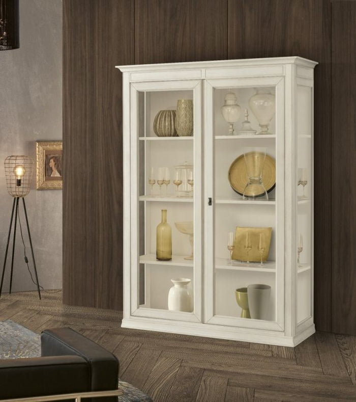 Vetrina 2 ante classica legno shabby bianco anticato 145x50x215 - Mobili 2G