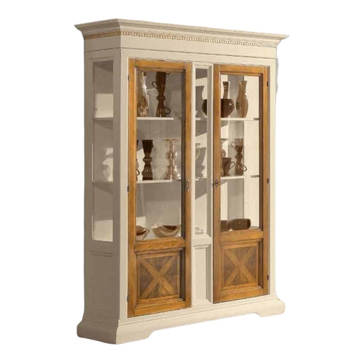 Vetrina 2 porte in legno classica avorio noce 146x53x213