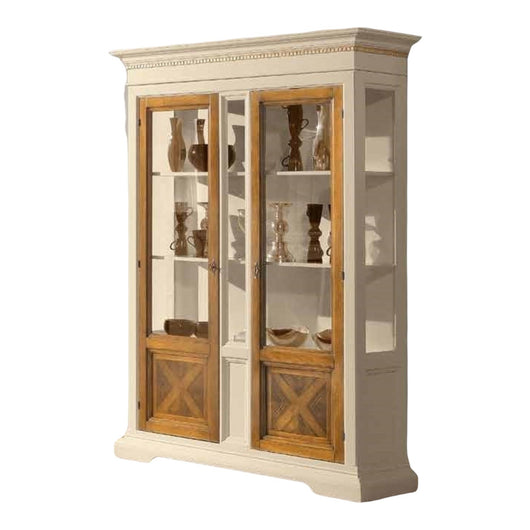 Vetrina 2 porte in legno classica avorio noce 146x53x213