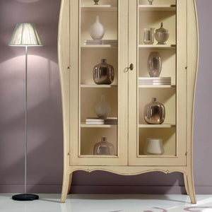 Vetrina 2 porte in legno shabby avorio patinato l.115 p.48 h.204