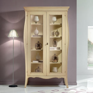 Vetrina 2 porte in legno shabby avorio patinato l.115 p.48 h.204