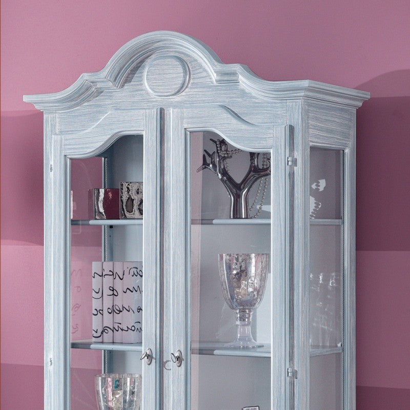 Vetrina 2 porte in legno shabby azzurro l.103 p.45 h.197