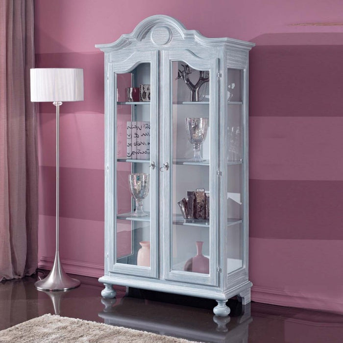 Vetrina 2 porte in legno shabby azzurro l.103 p.45 h.197