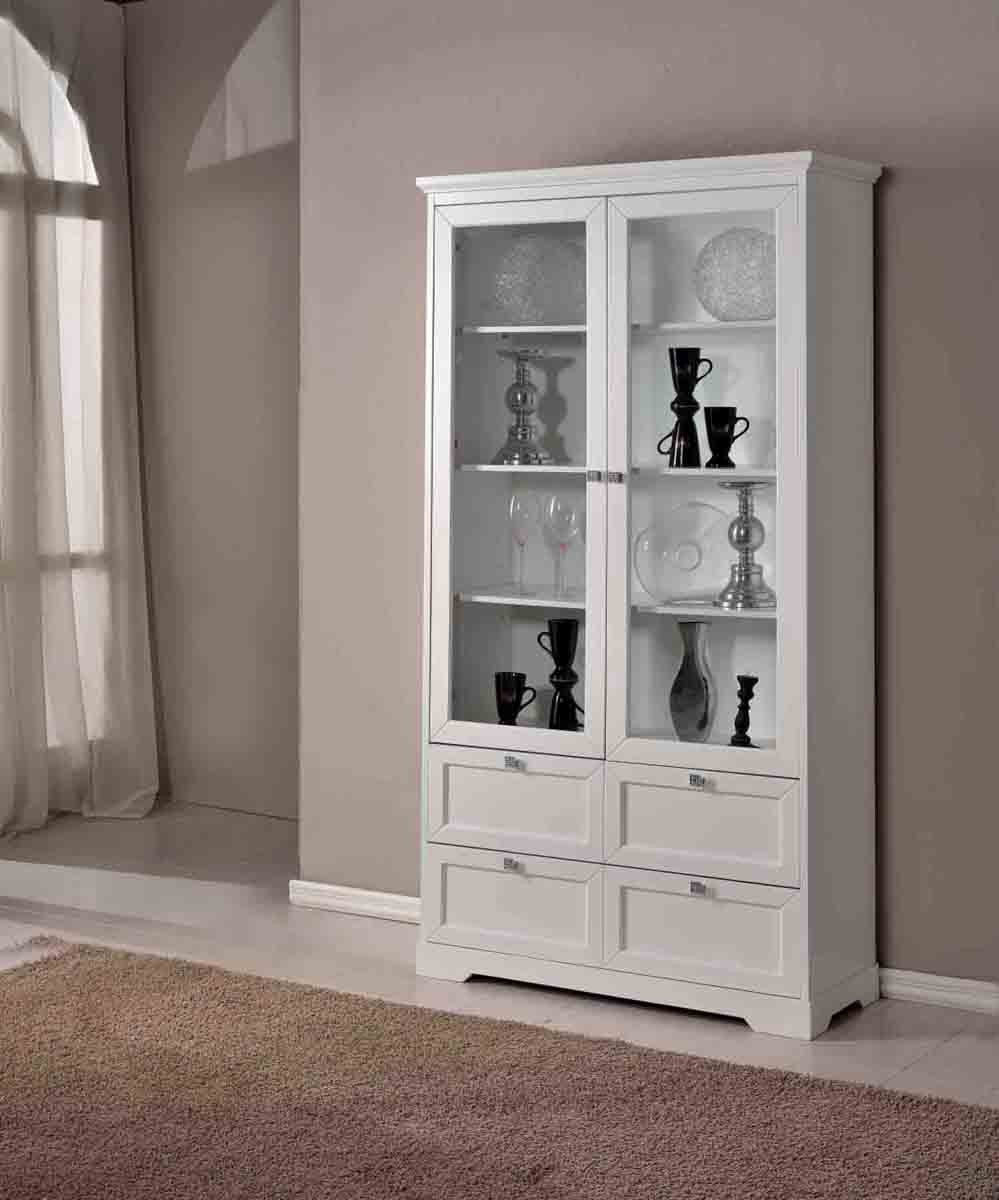 Vetrina  2 porte in legno shabby bianco opaco l.100 p.40 h.190