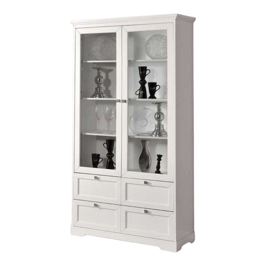 Vetrina  2 porte in legno shabby bianco opaco l.100 p.40 h.190