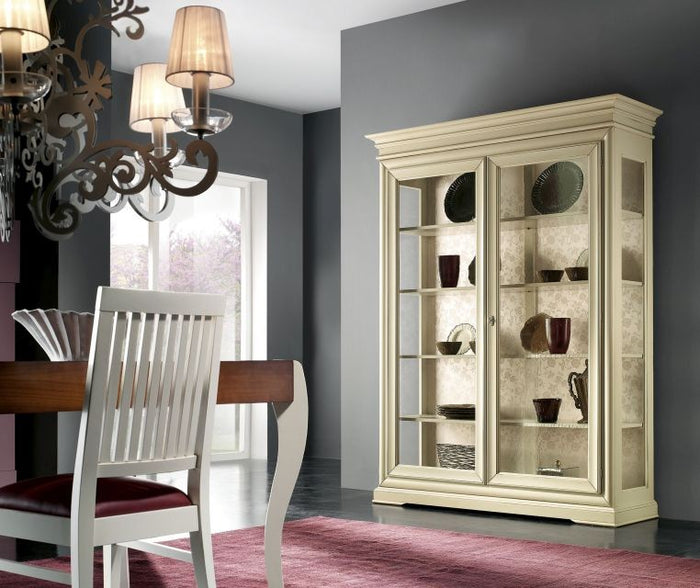 Vetrina 2 porte shabby chic avorio in legno l.165 x p.50 h.215