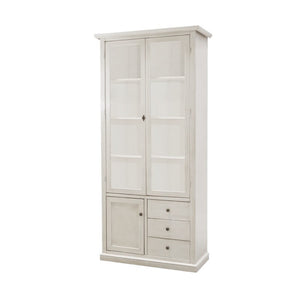 Vetrina 3 ante 3 cassetti in legno shabby bianco anticato 90x41x186 - Mobili 2G